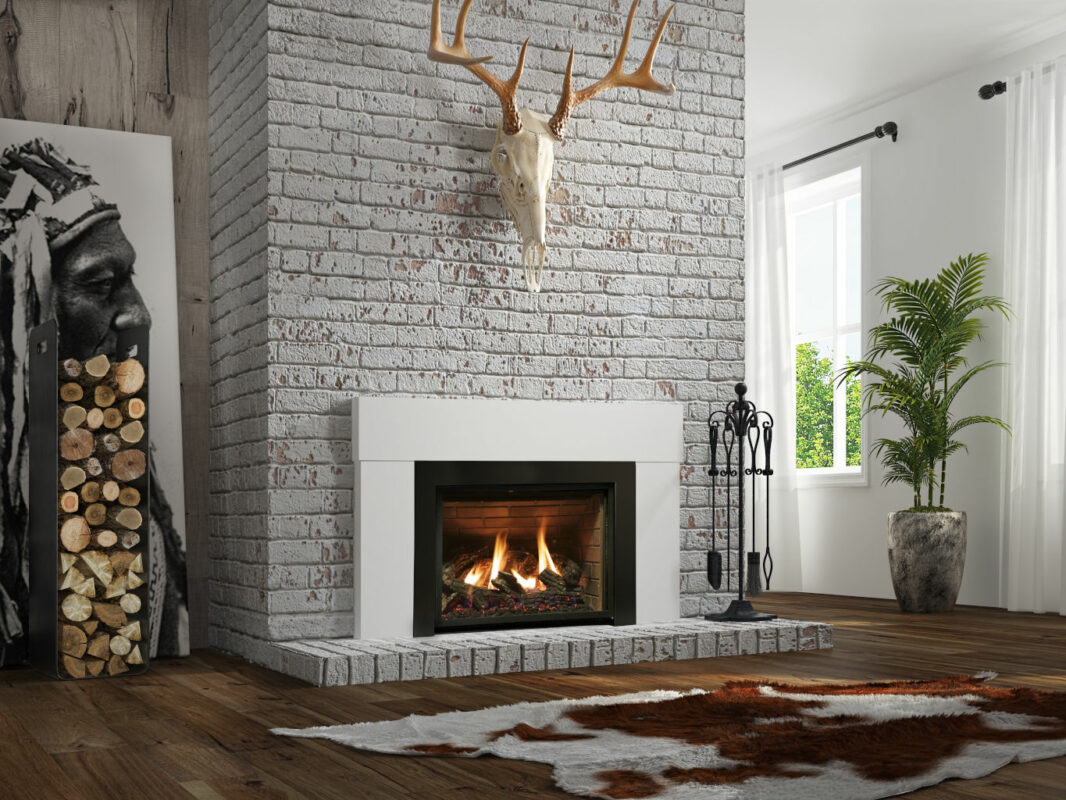 Inspiration® 29 Gas Fireplace with a brick surround.
